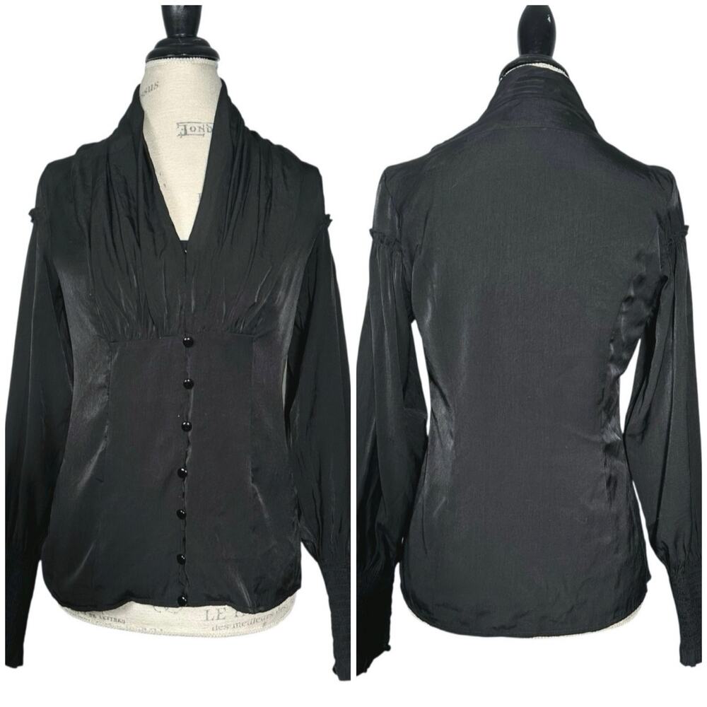 Scarlet Darkness | Women | Black Whimsigoth Victorian LS Blouse Top | Small